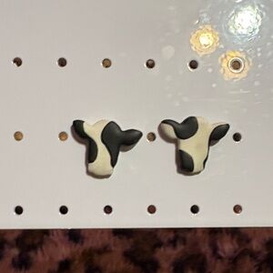 Black & White Cow Head Stud Earrings - Cute Farm Animal Earrings